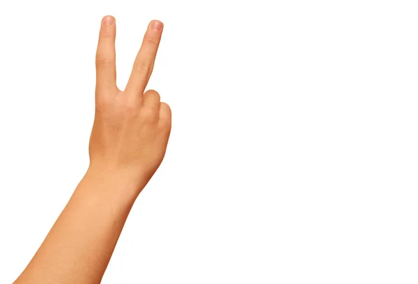 Young Man Hand Victory Sign Gesture Isolated White Background — Stock Photo, Image