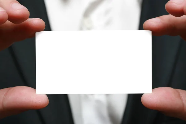 Man Hand Showing Business Card Closeup Shot — Stock Photo, Image