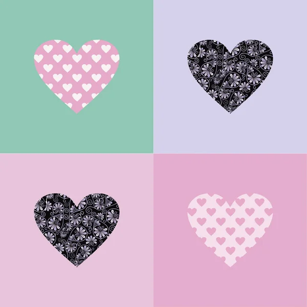 Набір Чотирьох Різних День Святого Валентина Листівки Фони Серцем Векторна — стоковий вектор