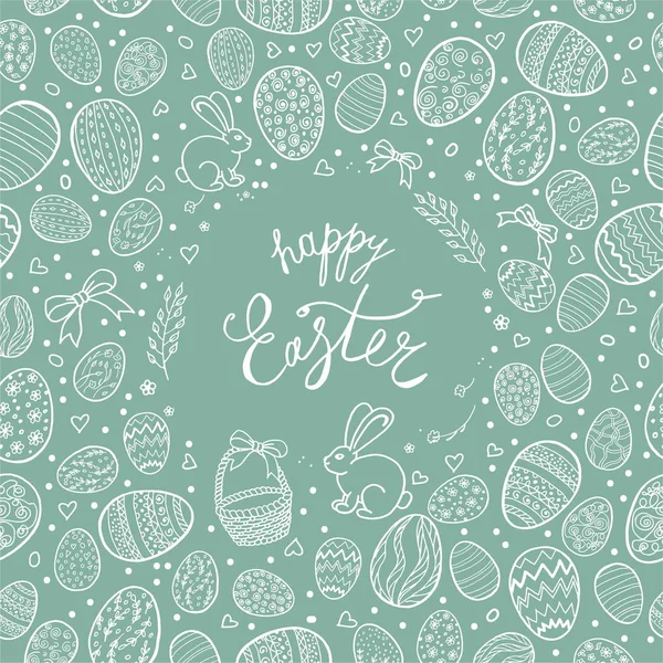 Template vector card with hand drawn eggs on colored background. — Stock Vector