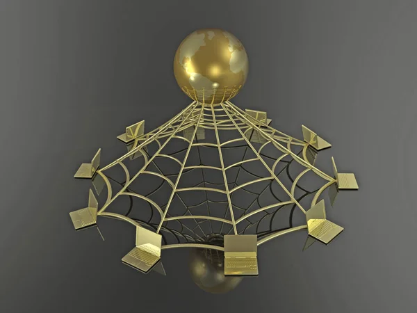 Gold Globe Cobweb Black Background Illustration — Stock Photo, Image