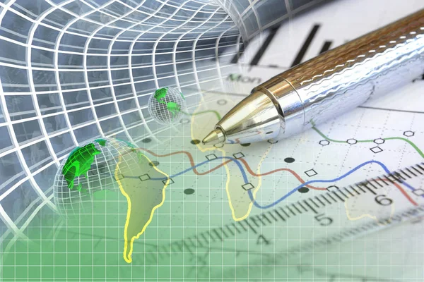 Verksamhet Bakgrund Med Karta Diagram Och Penna — Stockfoto