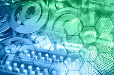 Bilgisayar arka plan, posta işaretleri ve binalar, elektronik cihaz tonda.