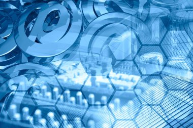 Bilgisayar arka plan, posta işaretleri ve binalar, elektronik cihaz tonda.