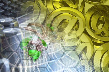 İletişim arka plan - küre ve posta işaretleri.