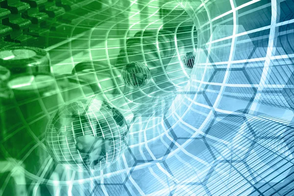 Network Kontrolü-elektronik bilgi ve küreler tünel içinde tonda.