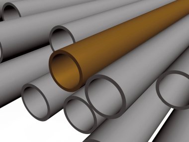 Arka plan, 3d çizim olarak kahverengi ve gri borular.