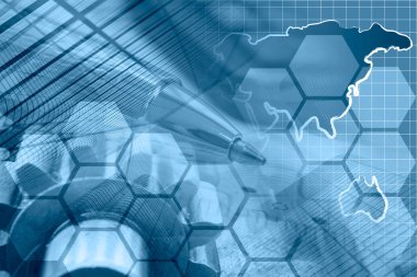 İş geçmişi ile harita, dişli ve kalem, tonda.