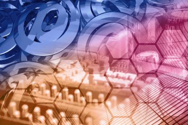 Bilgisayar arka plan, posta işaretleri ve binalar, elektronik cihaz tonda.