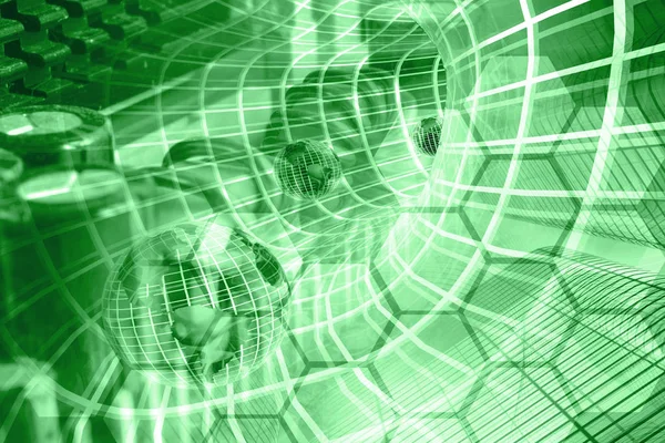 Network Kontrolü-elektronik bilgi ve küreler tünel içinde tonda.