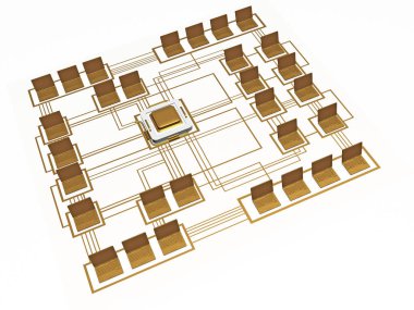Altın dizüstü bilgisayarları ve elektronik düzeni, 3d resim işlemcide.