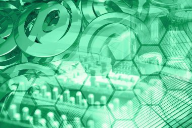 Bilgisayar arka plan, posta işaretleri ve binalar, elektronik cihaz tonda.