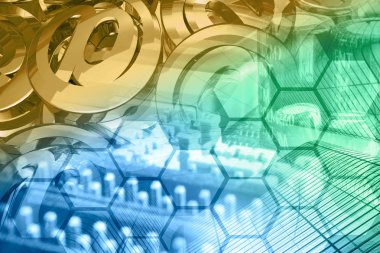 Bilgisayar arka plan, posta işaretleri ve binalar, elektronik cihaz tonda.