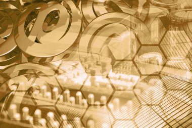 Bilgisayar arka plan, posta işaretleri ve binalar, elektronik cihaz tonda.