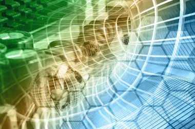 Network Kontrolü-elektronik bilgi ve küreler tünel içinde tonda.