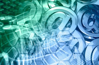 İletişim arka plan - küre ve posta işaretleri, tonda.