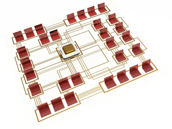 Notebook Rossi Processore Schema Elettronico Illustrazione — Foto Stock