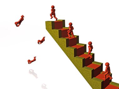 Mans merdiven, beyaz yansıtıcı arka plan, 3d çizim ile.