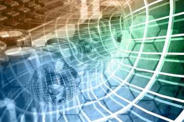 iletişim arka plan - küreler tünel içinde.