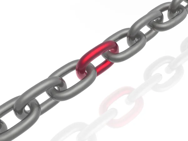 Grey Chain Red Link White Background Illustration — Stock Photo, Image