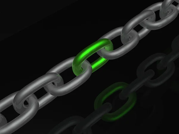 Grey Chain Green Link Black Background Illustration — Stock Photo, Image