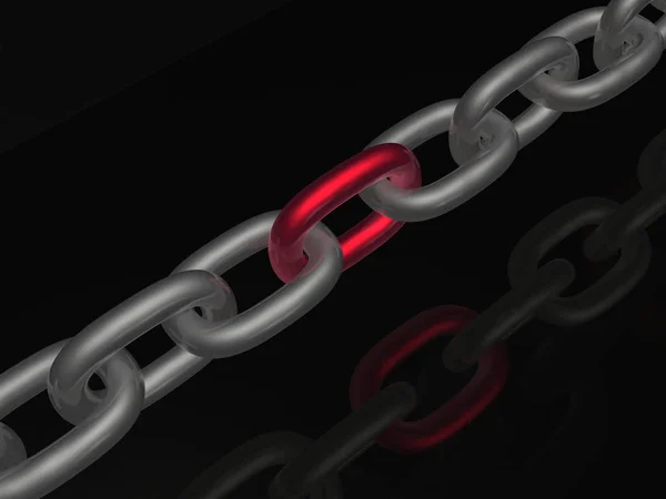 Grey Chain Red Link Black Background Illustration — Stock Photo, Image