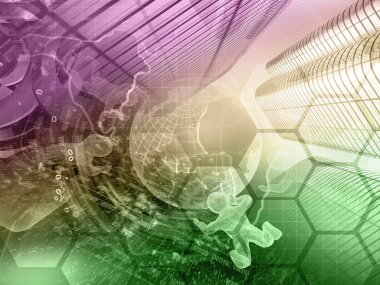 Küre, binalar ve mans - soyut bilgisayar arka plan.