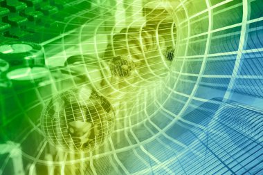 Küre, binalar ve tünel bilgisayar arka plan.