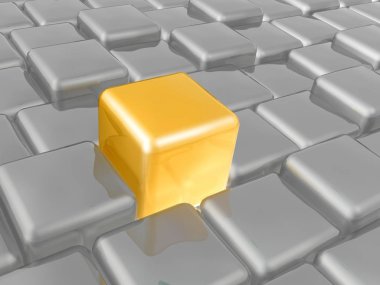 Arka plan, 3d çizim olarak sarı ve gri küpleri.