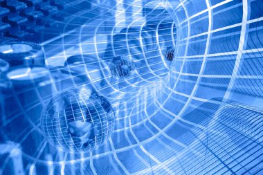 Küre, binalar ve tünel bilgisayar arka plan.