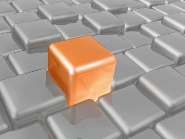 Arka plan, 3d çizim olarak turuncu ve gri küpleri.