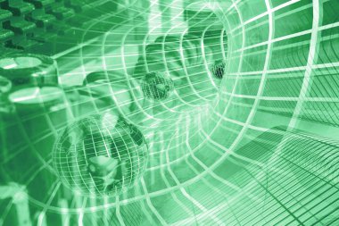 Küre, binalar ve tünel bilgisayar arka plan.