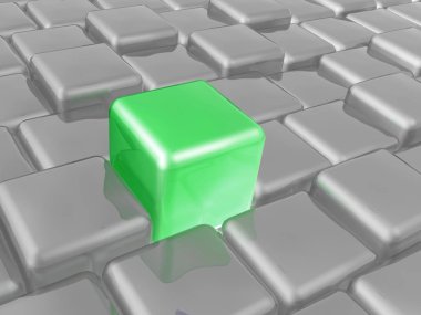 Arka plan, 3d çizim olarak yeşil ve gri küpleri.