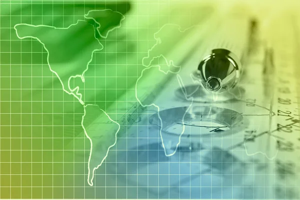 Business background with map, ruler and pen.