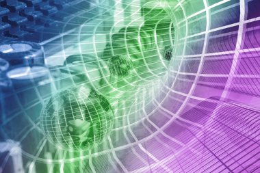 Küre, binalar ve tünel bilgisayar arka plan.