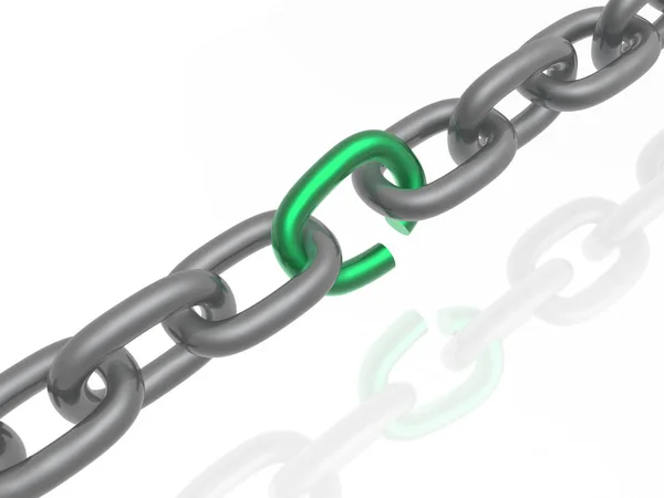 Grey Chain Green Link White Background Illustration — Stock Photo, Image