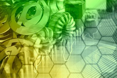 Binalar, posta işaretleri ve elektronik cihaz ile bilgisayar arka plan.