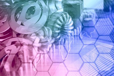 Binalar, posta işaretleri ve elektronik cihaz ile bilgisayar arka plan.