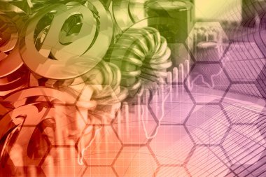 Binalar, posta işaretleri ve elektronik cihaz ile bilgisayar arka plan.