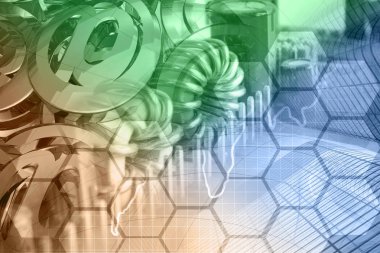 Binalar, posta işaretleri ve elektronik cihaz ile bilgisayar arka plan.