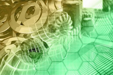 Binalar, posta işaretleri ve elektronik aygıt Internet arka plan.