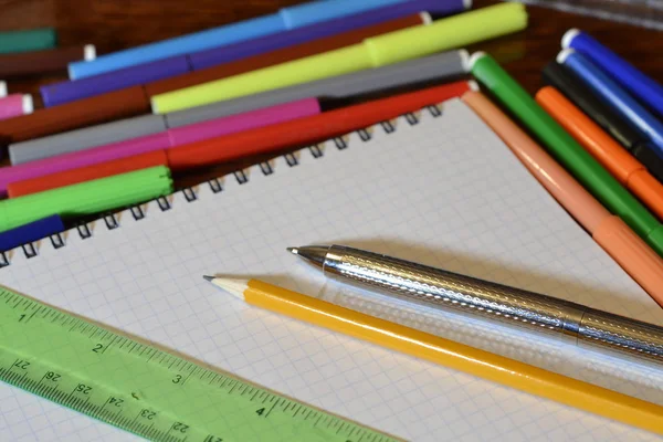 Pen Pencils Color Felt Tip Pens Notebook Stock Photo
