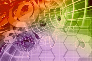 İletişim - posta işaretleri ve küreler tünel içinde arka.