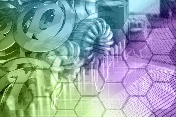 Binalar, posta işaretleri ve elektronik cihaz ile bilgisayar arka plan.