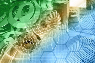 Binalar, posta işaretleri ve elektronik aygıt Internet arka plan.