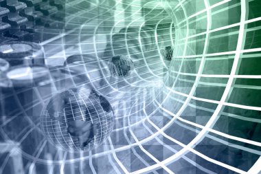 iletişim arka plan - küreler tünel içinde.