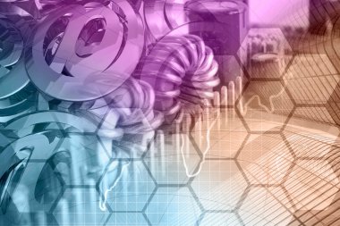 Binalar, posta işaretleri ve elektronik cihaz ile bilgisayar arka plan.