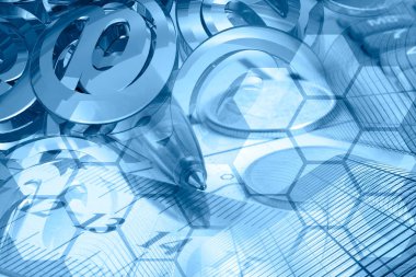 İş geçmişi binalar, posta işaretleri ve kalem.