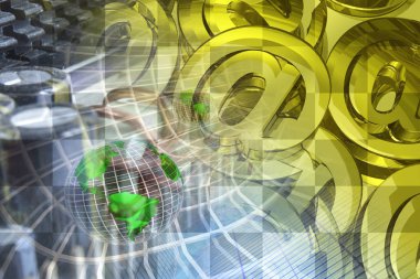 Küre ve posta işaretleri - soyut bilgisayar arka plan.