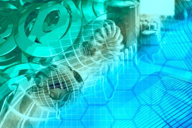 Binalar, posta işaretleri ve elektronik aygıt Internet arka plan.